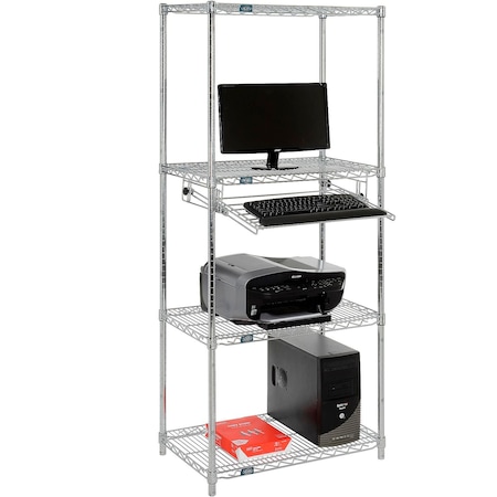 Nexel 4-Shelf Wire Computer Workstation with Keyboard Tray, 30inW x 18inD x 74inH, Chrome 695440